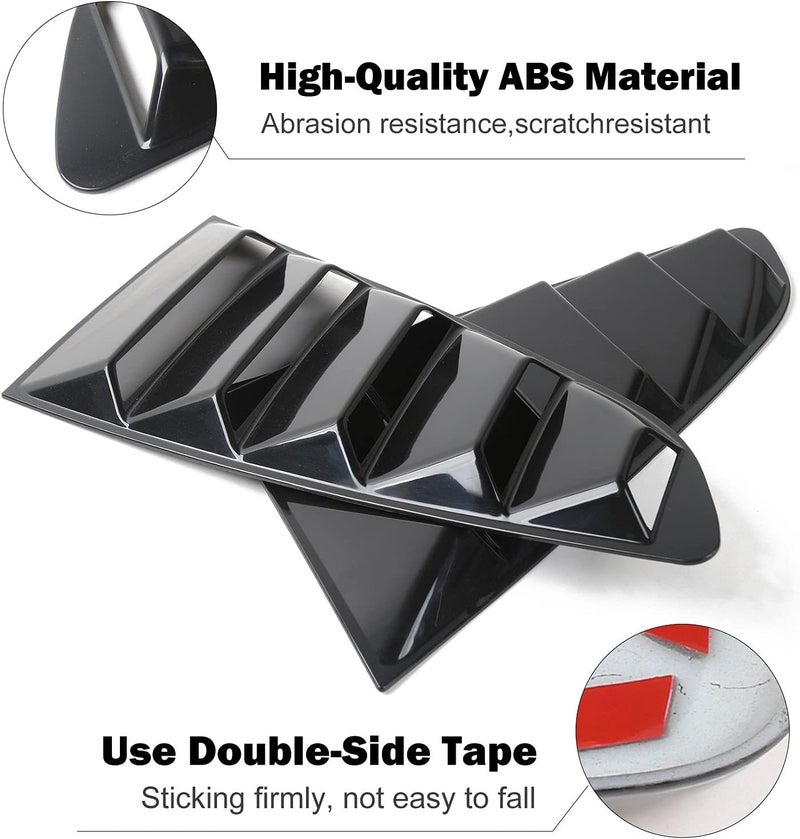 RT-TCZ Rear Quarter Side Window Scoop Louvers Sun Shade Cover Wind Vent Air Deflector Decoration Exterior Accessories for Ford Mustang 2015-2022,2PCS (Black) - Image 3